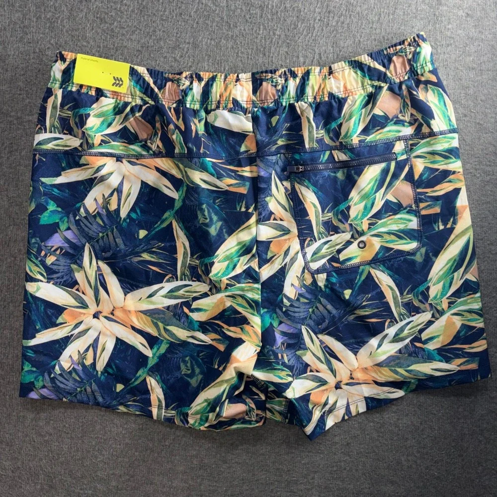 All in Motion Mens Hybrid Shorts XL Navy Blue Tropical Floral UPF 50+ Water Rep
